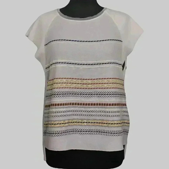 Zara sleeveless blouse white with‎ horizontal stripes step hemline medium - Picture 1 of 9